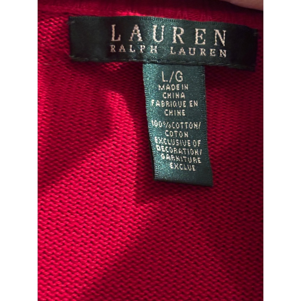 Lauren Ralph Lauren Mens Red Full Zip equestrian Sweater Gold Crest Logo Large - Picture 4 of 5